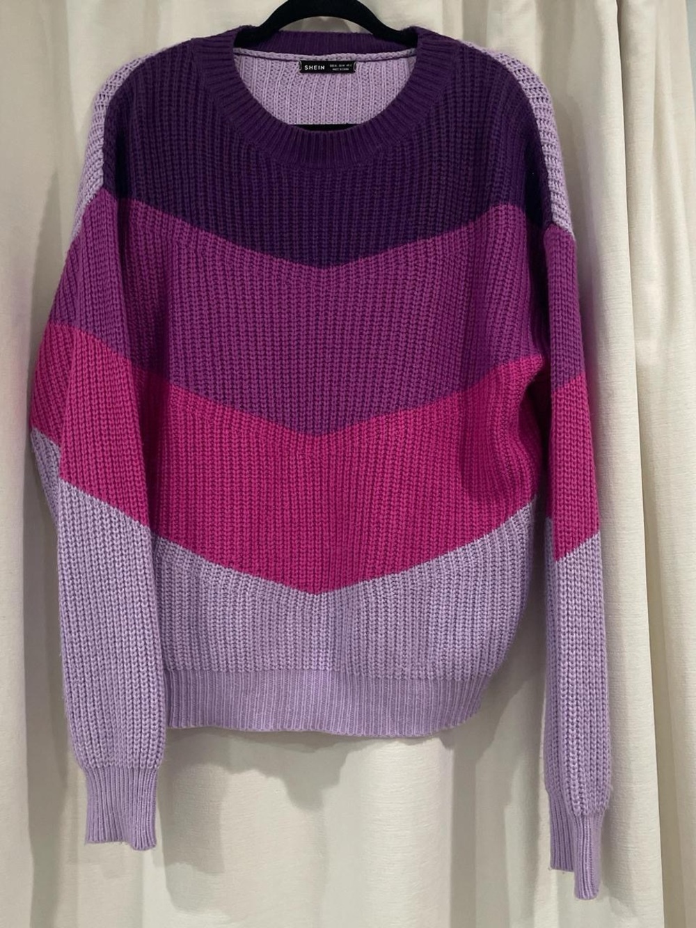 SHEIN Purple, Magenta & Lavender Chevron Knit Crewneck Sweater